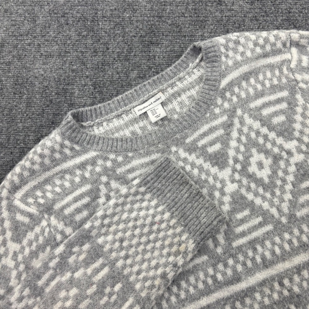 Cupcakes and Cashmere Sweater XL Gray Fair‎ Isle Geometric Knit Pullover Women's